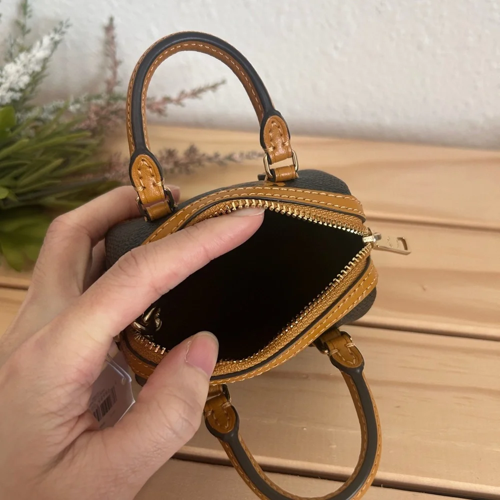 NWT🌻Coach Mini Rowan Bag Charm In Signature Canvas With Floral Print Coin Purse - Picture 5 of 6